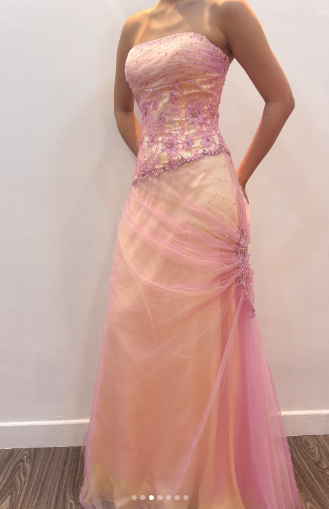 Magnifique robe de bal rose à bretelles, coupe fourreau, longue et en tulle — robe de soirée ED11829