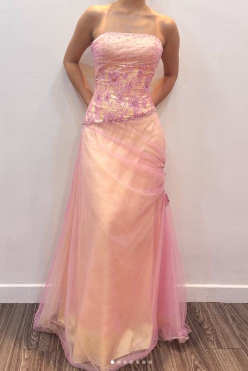 Magnifique robe de bal rose à bretelles, coupe fourreau, longue et en tulle — robe de soirée ED11829