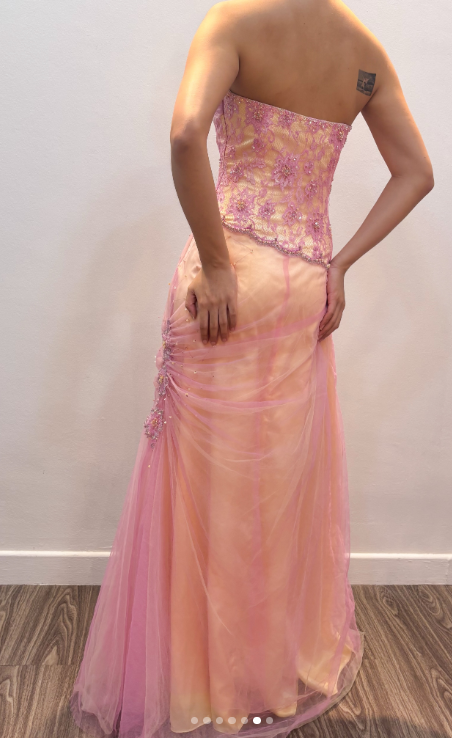 Magnifique robe de bal rose à bretelles, coupe fourreau, longue et en tulle — robe de soirée ED11829