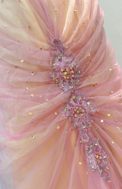 Magnifique robe de bal rose à bretelles, coupe fourreau, longue et en tulle — robe de soirée ED11829