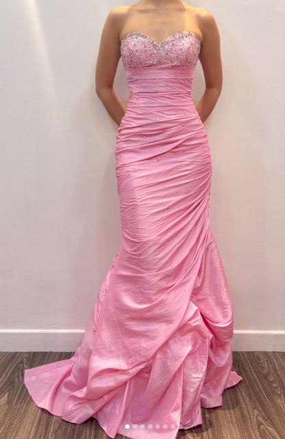 Magnifique robe de bal rose, bustier, coupe fourreau, en satin, longue robe de soirée ED11830