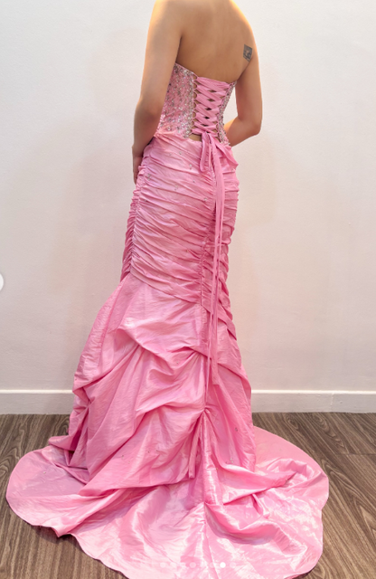 Magnifique robe de bal rose, bustier, coupe fourreau, en satin, longue robe de soirée ED11830
