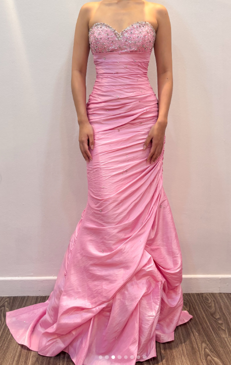 Magnifique robe de bal rose, bustier, coupe fourreau, en satin, longue robe de soirée ED11830