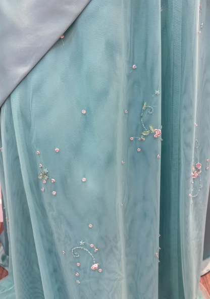 Magnifique robe de bal longue en satin turquoise à perles, bustier et coupe fourreau, robe de soirée ED11832
