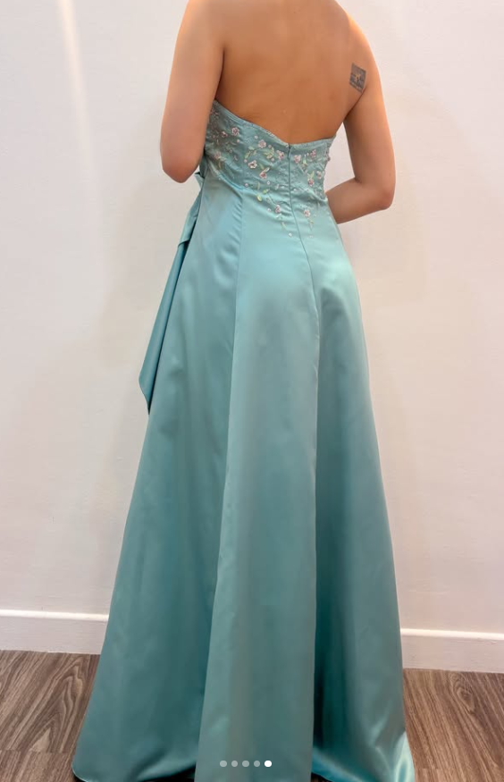 Magnifique robe de bal longue en satin turquoise à perles, bustier et coupe fourreau, robe de soirée ED11832