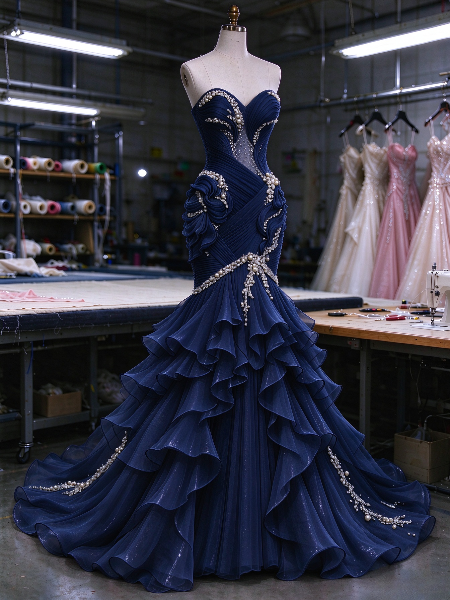 Wunderschönes rosa Ballkleid mit herzförmigem Ausschnitt, Meerjungfrau-Schnitt und Chiffon, langes Abendkleid ED11833