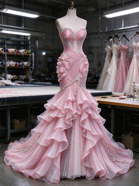 Wunderschönes rosa Ballkleid mit herzförmigem Ausschnitt, Meerjungfrau-Schnitt und Chiffon, langes Abendkleid ED11833