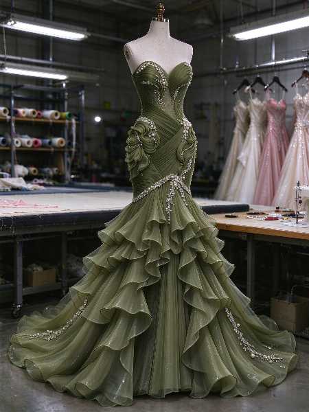 Wunderschönes rosa Ballkleid mit herzförmigem Ausschnitt, Meerjungfrau-Schnitt und Chiffon, langes Abendkleid ED11833