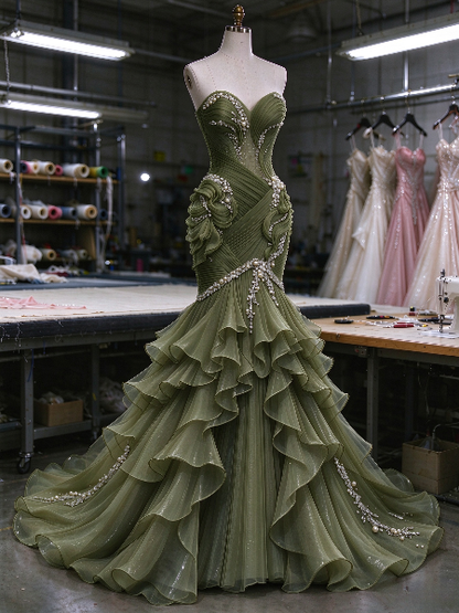 Wunderschönes rosa Ballkleid mit herzförmigem Ausschnitt, Meerjungfrau-Schnitt und Chiffon, langes Abendkleid ED11833