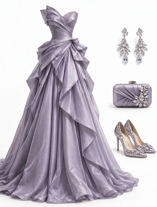 Robe de bal violet féerique, coupe trapèze et décolleté cœur, robe pour Sweet 16, longue robe de soirée en satin ED11837
