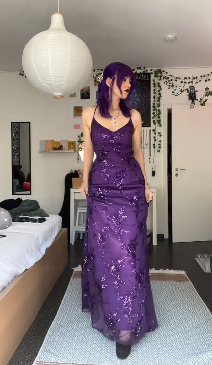 Robe de bal violette à sequins féeriques, longue robe de soirée en tulle à coupe fourreau ED11840