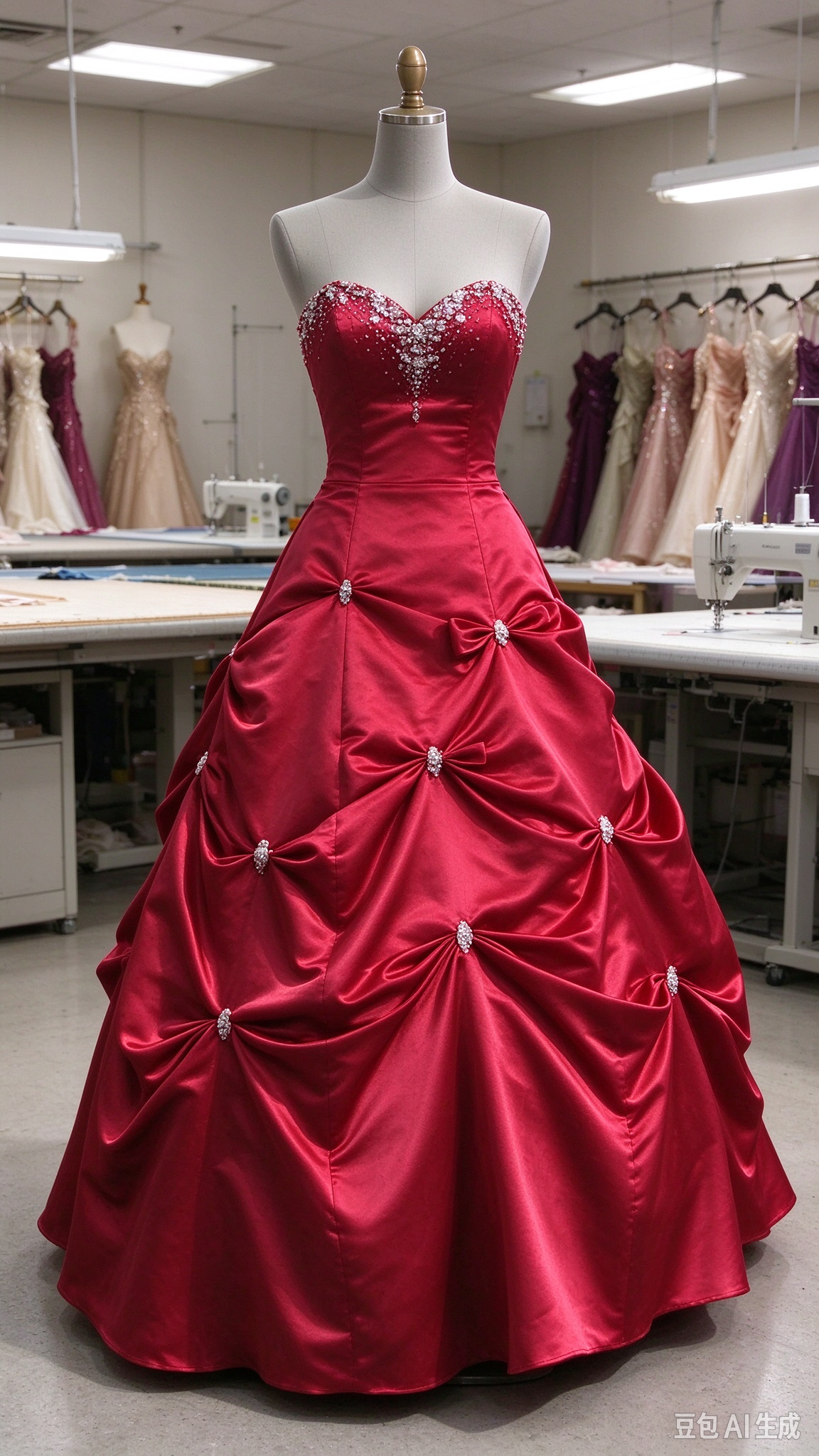 Robe de bal glamour rouge sans bretelles en satin coupe trapèze longue robe de soirée ED11845