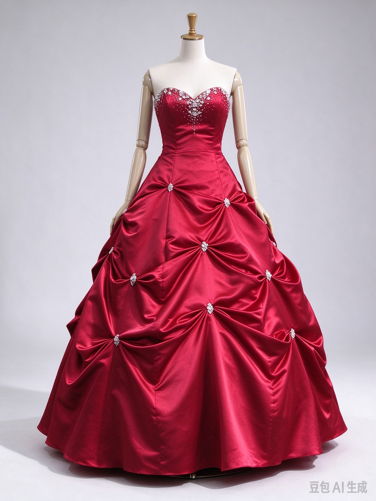Robe de bal glamour rouge sans bretelles en satin coupe trapèze longue robe de soirée ED11845