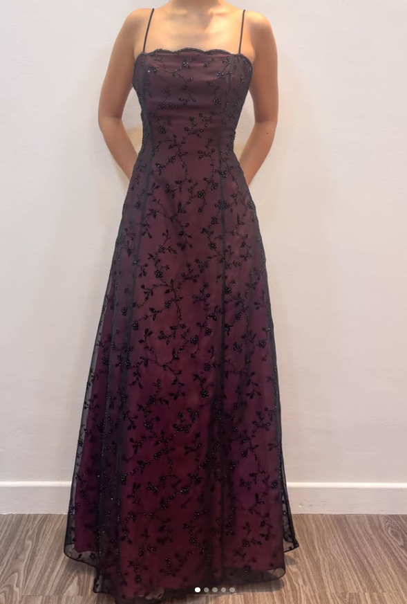 Robe de bal rouge glamour à perles, bretelles, coupe trapèze, longue robe de soirée en mousseline ED11850