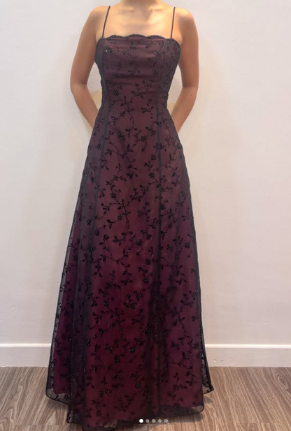 Robe de bal rouge glamour à perles, bretelles, coupe trapèze, longue robe de soirée en mousseline ED11850