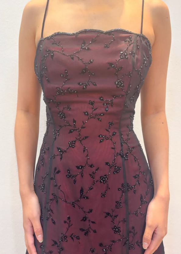Robe de bal rouge glamour à perles, bretelles, coupe trapèze, longue robe de soirée en mousseline ED11850