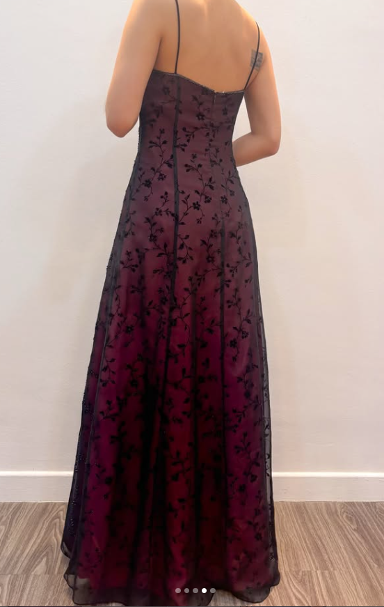 Robe de bal rouge glamour à perles, bretelles, coupe trapèze, longue robe de soirée en mousseline ED11850