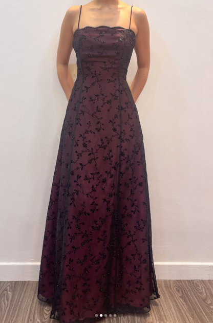 Robe de bal rouge glamour à perles, bretelles, coupe trapèze, longue robe de soirée en mousseline ED11850