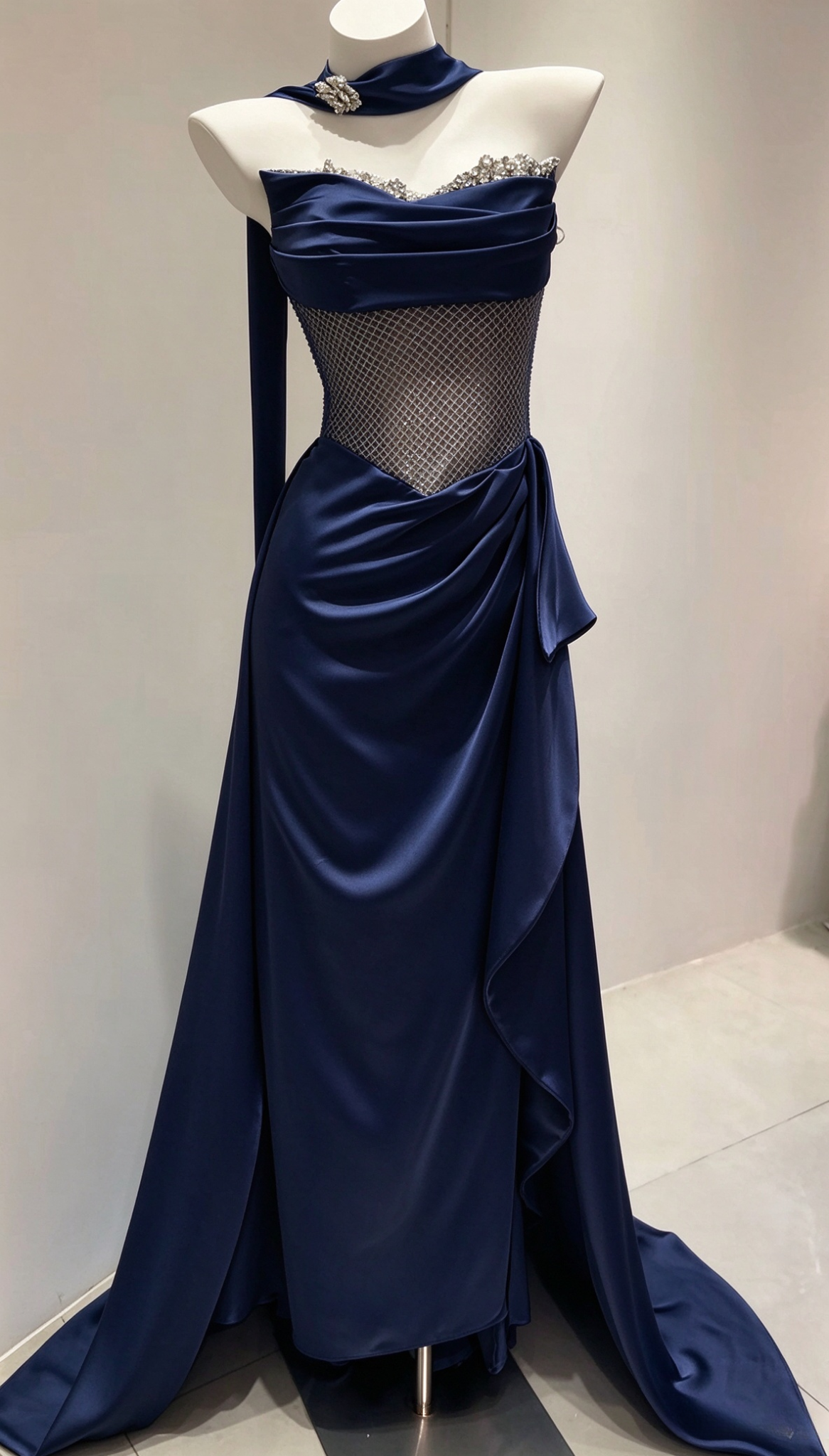 Robe de bal fourreau bleu pâle en satin, robe de soirée longue ED11858