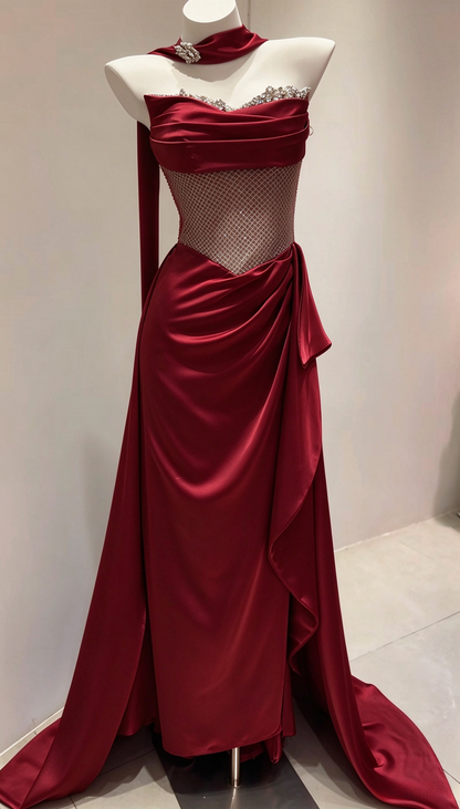 Robe de bal fourreau bleu pâle en satin, robe de soirée longue ED11858