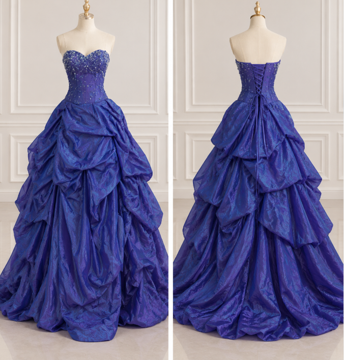 Magnifique robe de bal longue sans bretelles bleu violet, robe de soirée fourreau en satin ED11859