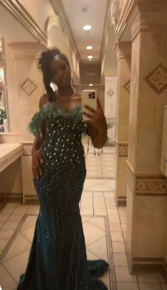 Magnifique robe de bal fourreau vert foncé en tulle perlé, robe de soirée longue ED11864
