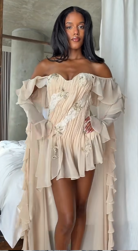 Robe de bal courte champagne élégante, robe de soirée fourreau en mousseline pour anniversaire ED11867