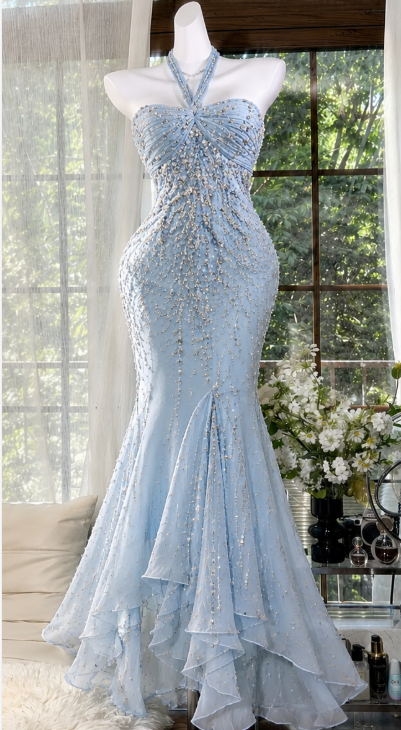 Gorgeous Mermaid Beaded Chiffon Long Evening Dress Pink Prom Dress ED11873