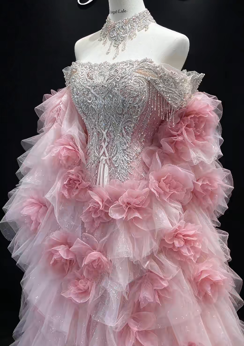 Wunderschönes langes Abendkleid in Meerjungfrauenform aus Glitzer-Tüll, rosa Ballkleid ED11874