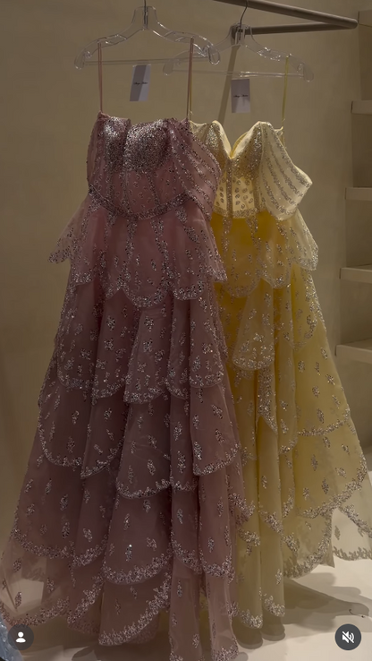 Gorgeous A-Line Tulle Long Evening Dress Giltter Pink Prom Dress ED11876