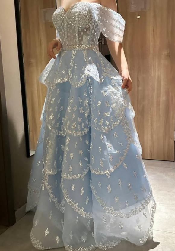Gorgeous A-Line Tulle Long Evening Dress Giltter Pink Prom Dress ED11876