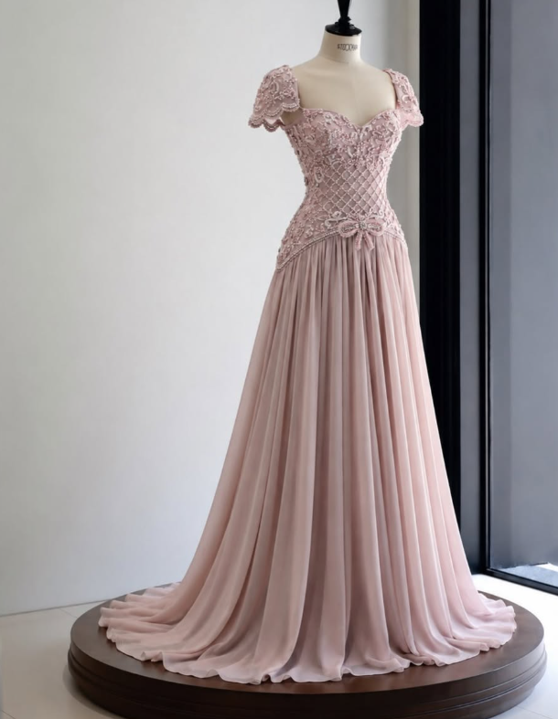 Gorgeous A-Line Chiffon Beaded Long Evening Dress Pink Prom Dress ED11878
