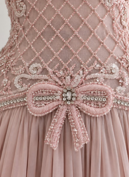 Gorgeous A-Line Chiffon Beaded Long Evening Dress Pink Prom Dress ED11878