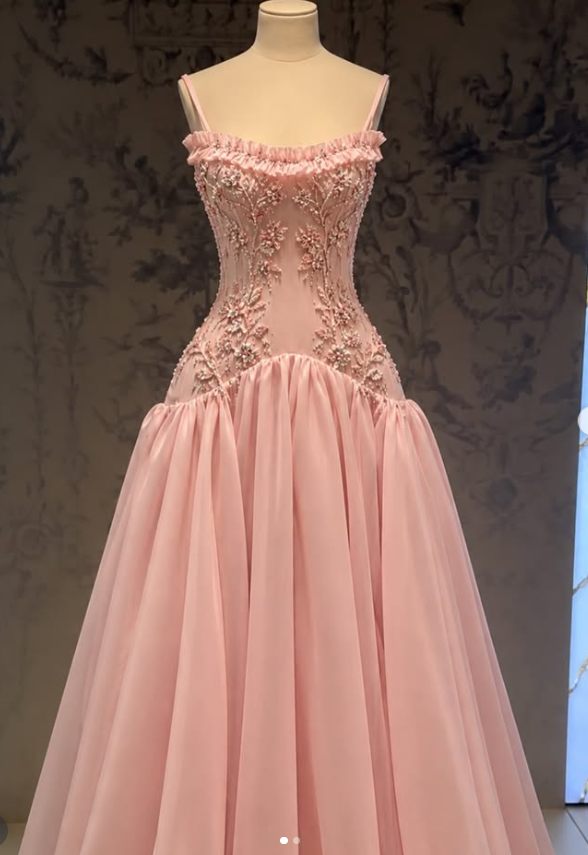 Cute A-Line Tulle Beaded Long Evening Dress Pink Prom Dress ED11879