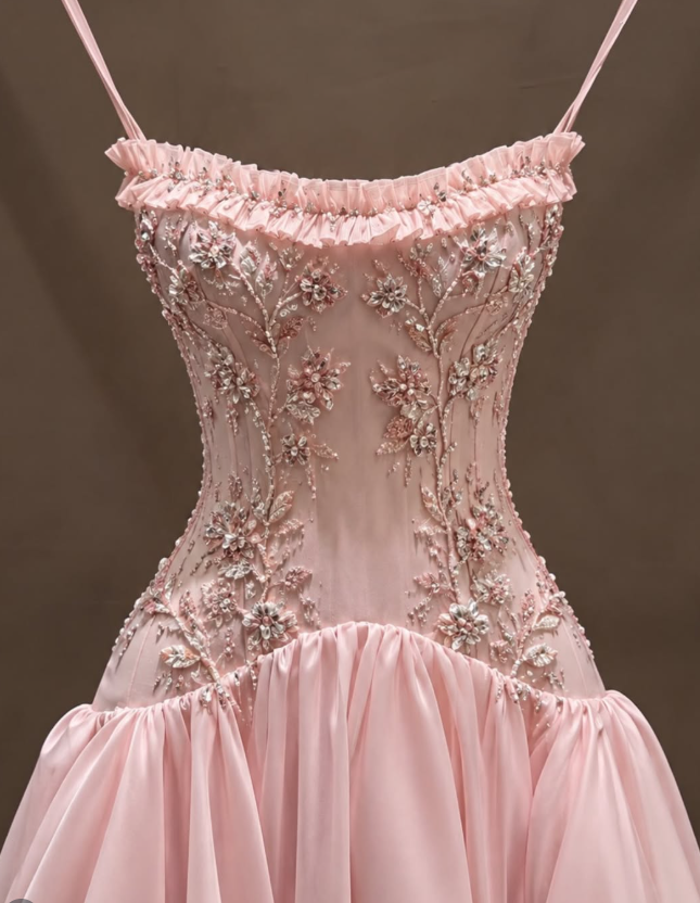 Cute A-Line Tulle Beaded Long Evening Dress Pink Prom Dress ED11879