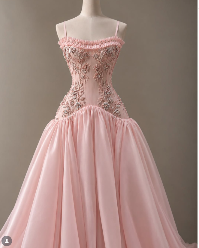 Cute A-Line Tulle Beaded Long Evening Dress Pink Prom Dress ED11879