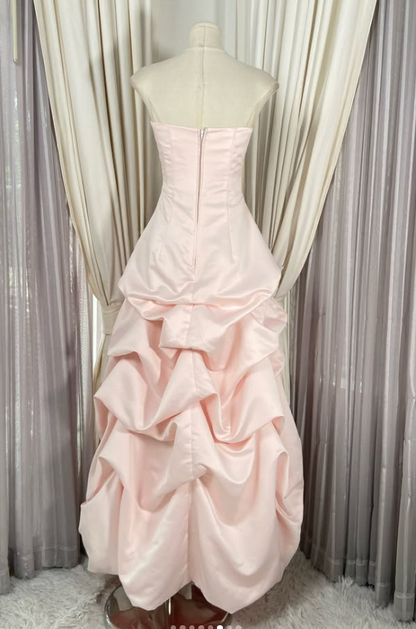 Cute A-Line Satin Long Evening Dress Pink Prom Dress ED11880