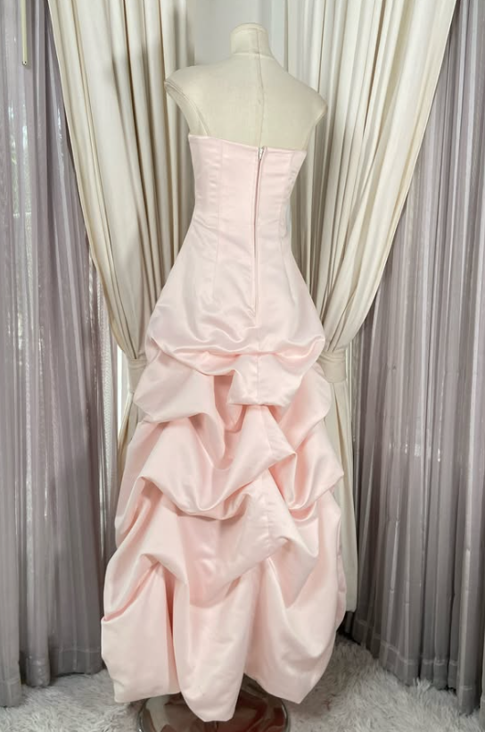 Cute A-Line Satin Long Evening Dress Pink Prom Dress ED11880