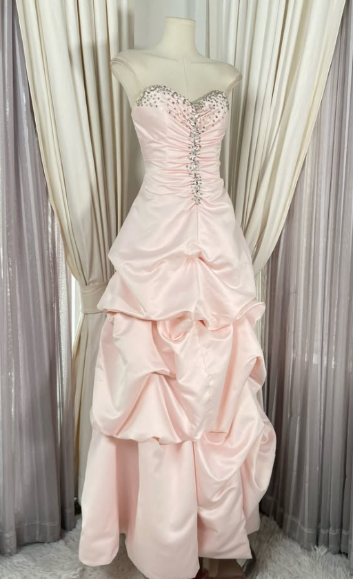 Cute A-Line Satin Long Evening Dress Pink Prom Dress ED11880