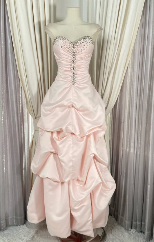 Cute A-Line Satin Long Evening Dress Pink Prom Dress ED11880