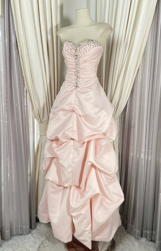 Cute A-Line Satin Long Evening Dress Pink Prom Dress ED11880