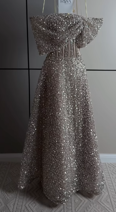 Cute A-Line Sequins Tulle Long Evening Dress Pink Prom Dress ED11882