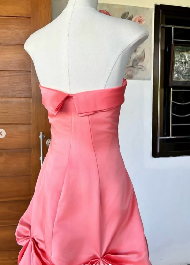 Pretty Strapless A-Line Satin Long Evening Dress Pink Prom DressED11886