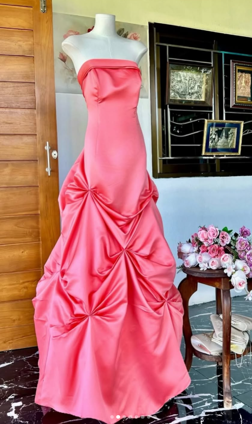 Pretty Strapless A-Line Satin Long Evening Dress Pink Prom DressED11886