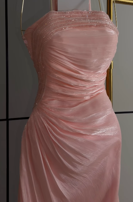 Pretty Strapless Sheath Chiffon Long Evening Dress Blush Pink Prom Dress ED11887