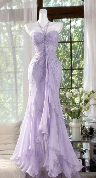 Pretty Sheath Beaded Chiffon Long Evening Dress Pale Blue Prom Dress ED11891