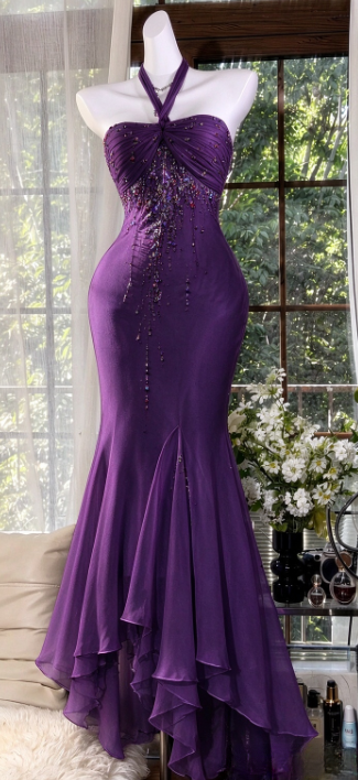 Pretty Sheath Beaded Chiffon Long Evening Dress Pale Blue Prom Dress ED11892