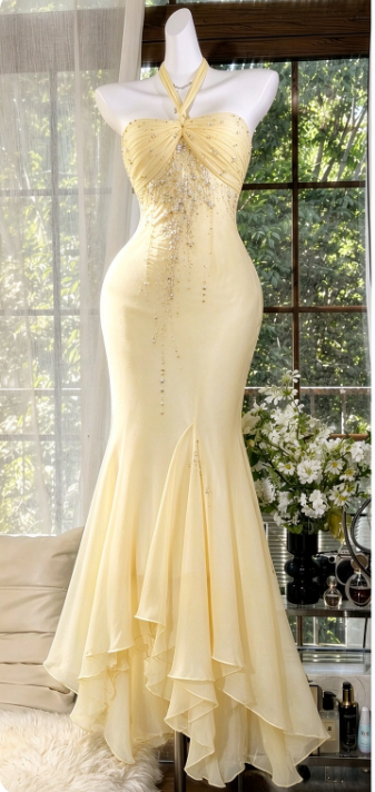 Pretty Sheath Beaded Chiffon Long Evening Dress Pale Blue Prom Dress ED11892