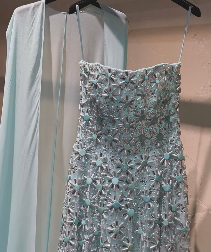 Pretty Sheath Beaded Chiffon Long Evening Dress Blue Prom Dress ED11893