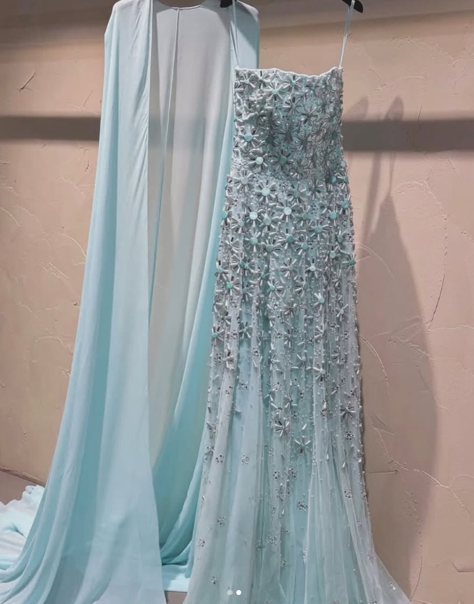 Pretty Sheath Beaded Chiffon Long Evening Dress Blue Prom Dress ED11893